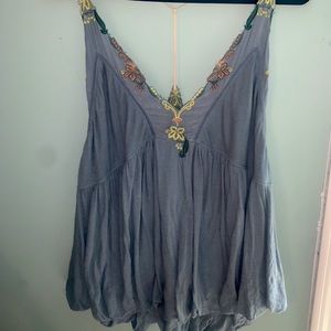 Free People Embroidered Tank with Elastic Waste